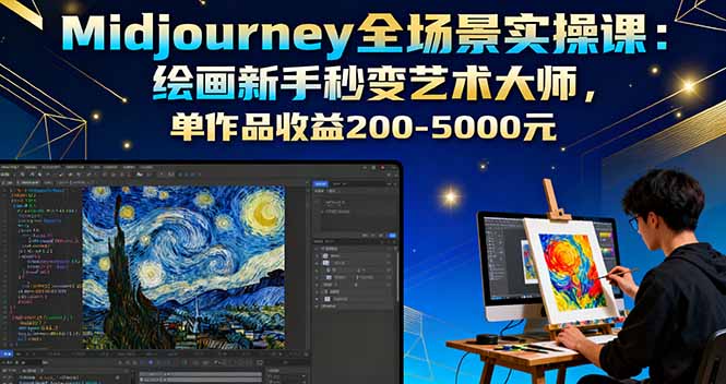 Midjourney全场景实操课:绘画新手秒变艺术大师,单作品收益200-5000元-御文网