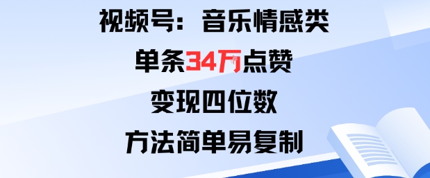 视频号分成计划新玩法：音乐情感类单条34W点赞，变现四位数，方法简单易复制-御文网