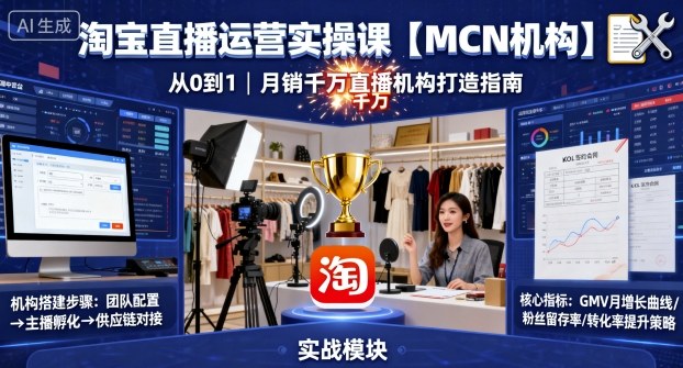 淘宝直播运营实操课【MCN机构】，从0到1做一家月销千W的直播机构-御文网