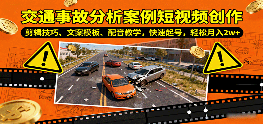 交通事故分析案例短视频创作，剪辑技巧、文案模板、配音教学，快速起号，轻松月入2w+-御文网