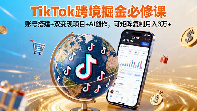 TikTo跨境掘金必修课，账号搭建+双变现项目+AI创作，可矩阵复制月入3万+-御文网