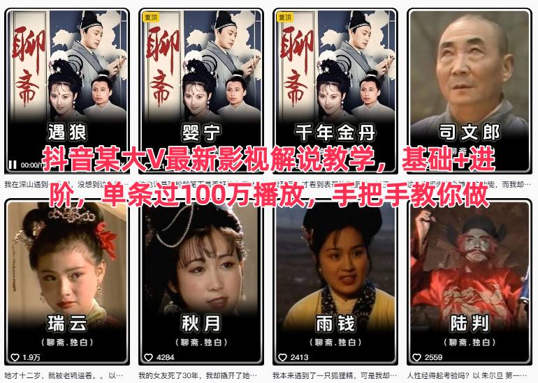 抖音某大V最新影视解说教学，基础+进阶，单条过100万播放，手把手教你做-御文网