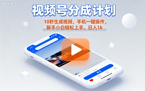 视频号分成计划懒人玩法，10秒生成视频，手机一键操作，新手小白轻松上手，日入1K【揭秘】-御文网