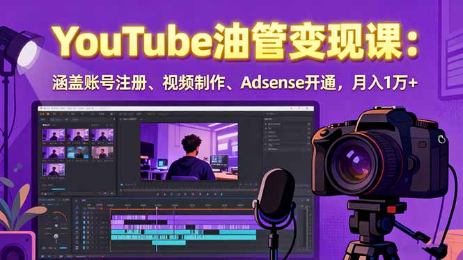 2025YouTube油管变现课：涵盖账号注册、视频制作、Adsense开通，月入1万+-御文网