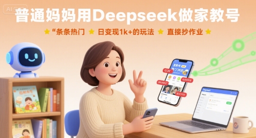 普通妈妈用Deepseek做家教号，条条热门，日变现1k+的玩法，直接抄作业-御文网