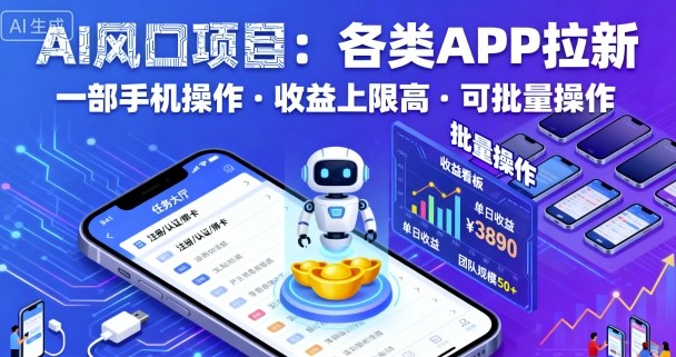 AI风口项目，各类APP拉新，一部手机就可以操作，收益上限高，可批量操作-御文网