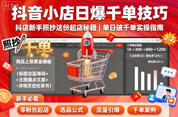 抖音小店日爆千单技巧，抖店新手照抄这份起店秘籍，单日破千单-御文网