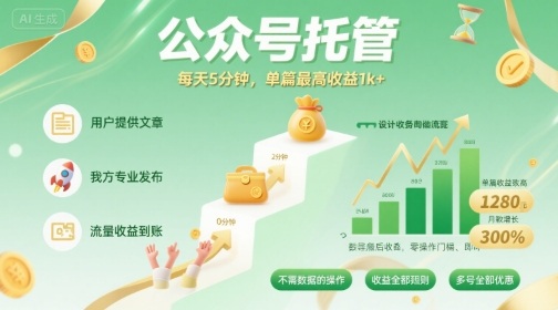 【公众号托管 】我提供文章，你发布，每天5分钟，单篇最高收益1k+【揭秘】-御文网