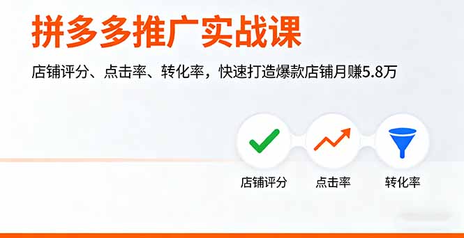 拼多多推广实战课，店铺评分、点击率、转化率，快速打造爆款店铺月赚5.8万-御文网