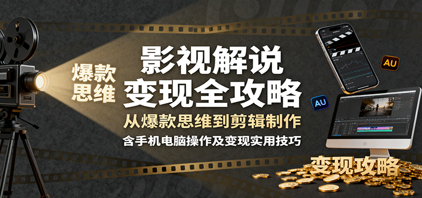 影视解说变现全攻略：从爆款思维到剪辑制作，含手机电脑操作及变现实用技巧-御文网