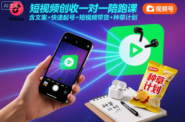 短视频创收一对一陪跑课,含文案+快速起号+短视频带货+种草计划-御文网