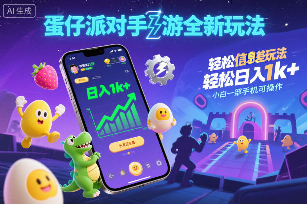 蛋仔派对手游全新玩法，轻松日入1k+，风口信息差玩法，当天见收益，小白一部手机可操作-御文网