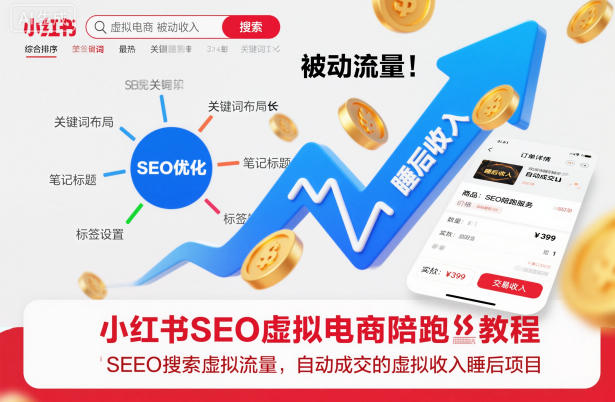 小红书SEO虚拟电商陪跑教程，实现seo搜索被动流量，自动成交的被动收入睡后项目-御文网
