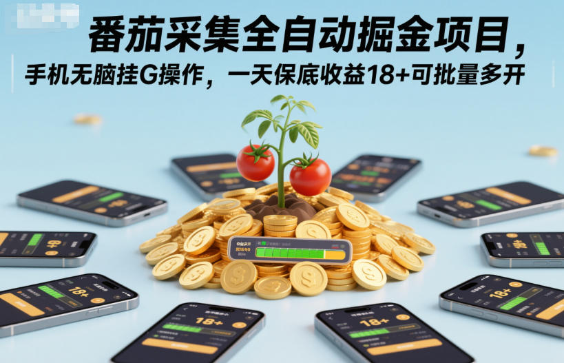 番茄采集全自动掘金项目，手机无脑挂G操作，一天保底收益18+可批量多开【揭秘】-御文网