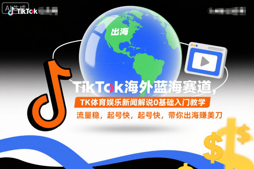 TikTok海外蓝海赛道，TK体育娱乐新闻解说0基础入门教学，流量稳，起号快，带你出海賺美刀-御文网