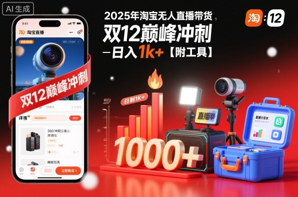 2025年淘宝无人直播带货，冲刺双12，日入1k+【附工具】【揭秘】-御文网