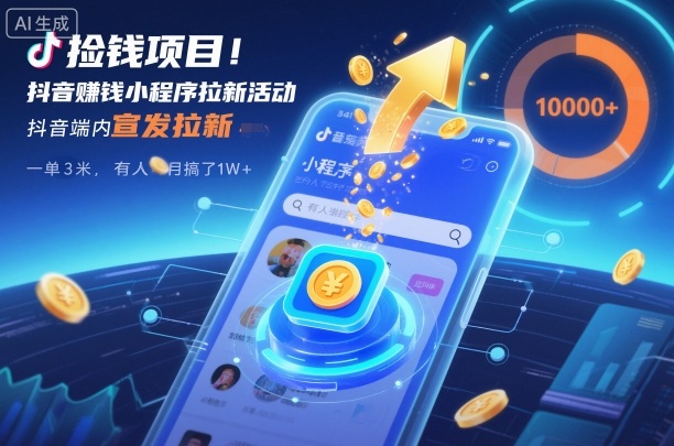 捡钱项目！抖音賺钱小程序拉新活动，抖音端内宣发拉新，一单3米，有人半个月搞了1W+-御文网