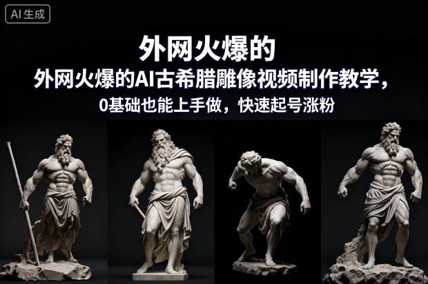外网火爆的AI古希腊雕像视频制作教学，0基础也能上手做，快速起号涨粉-御文网