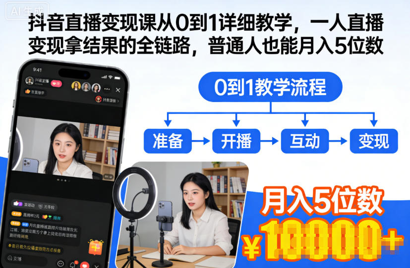 抖音直播变现课从0到1详细教学,一人直播变现拿结果的全链路,普通人也能月入5位数-御文网