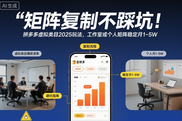 矩阵复制不踩坑！拼多多虚拟类目2025玩法，工作室或者个人矩阵稳定月1-5W【揭秘】-御文网
