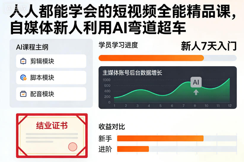 人人都能学会的短视频全能精品课，自媒体新人利用AI弯道超车-御文网