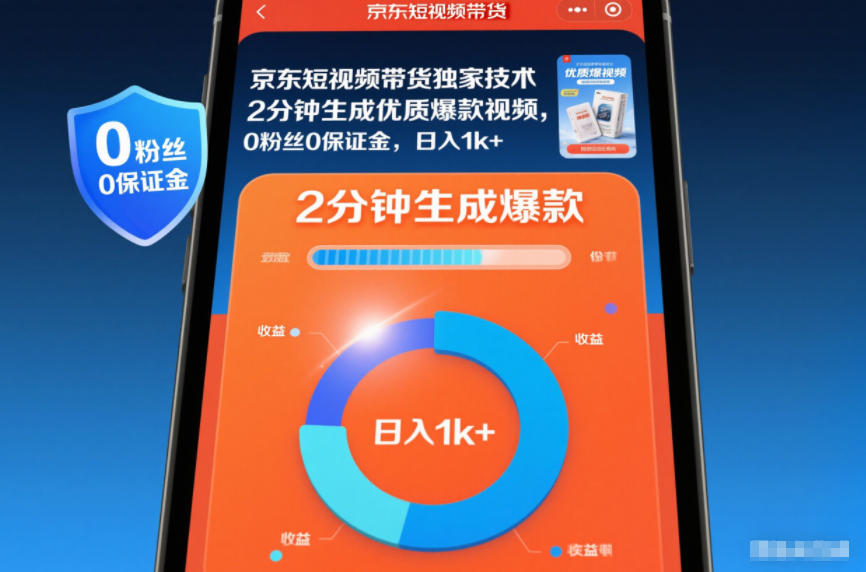 京东短视频带货独家技术，2分钟生成一条优质爆款视频，0粉丝0保证金，日入1k+【揭秘】-御文网