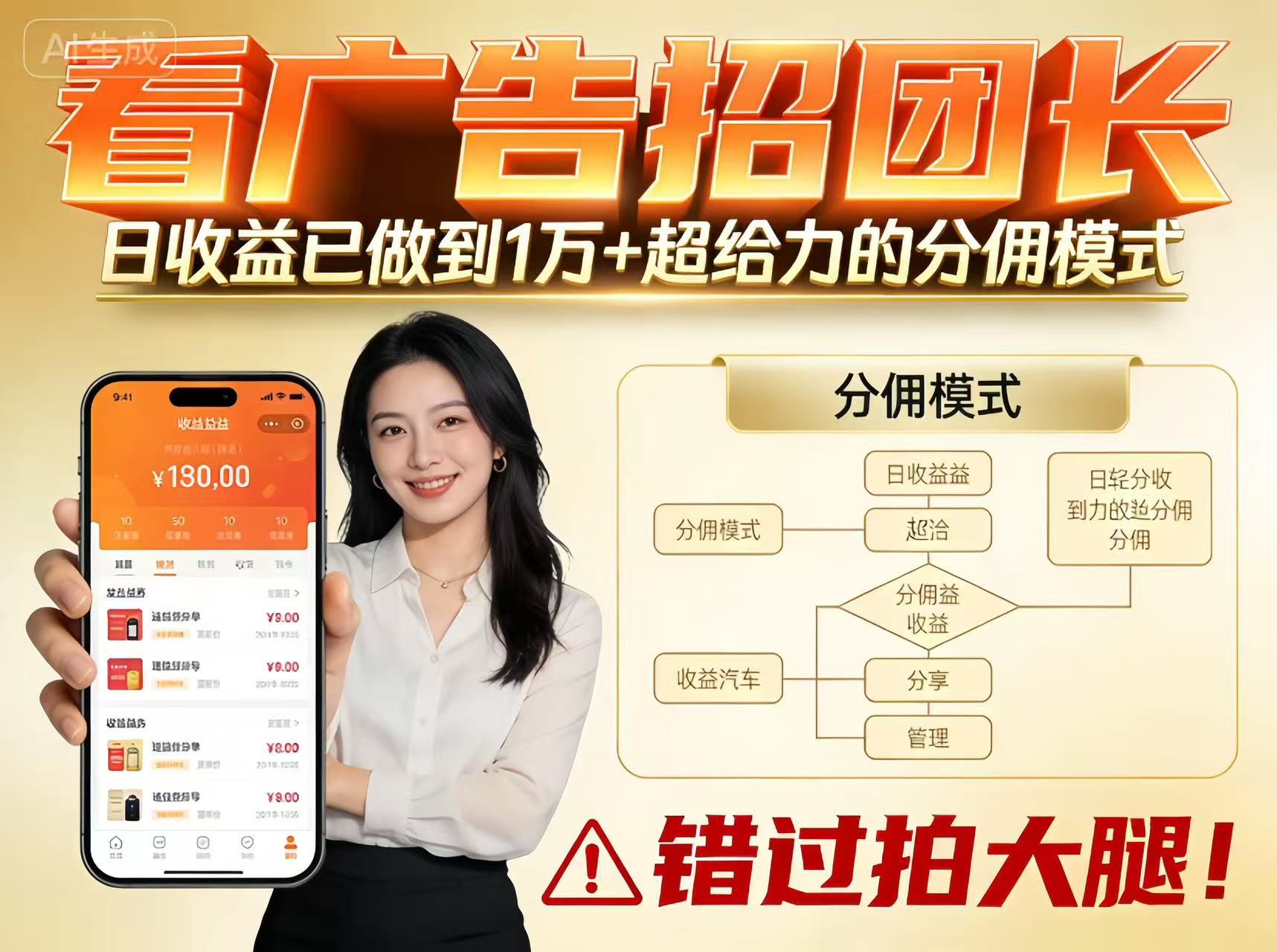 看广告招团长，团队收益已做到日入1万，分佣模式超给力，错过拍大腿-御文网