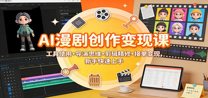 AI漫剧创作变现课：工具使用+导演思维+剪辑精修+接单变现，新手快速上手-御文网