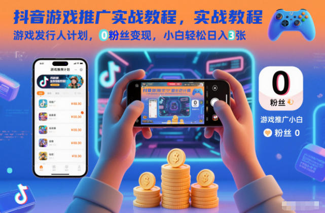 抖音游戏推广实战教程，游戏发行人计划，0粉丝变现，小白轻松日入3张-御文网