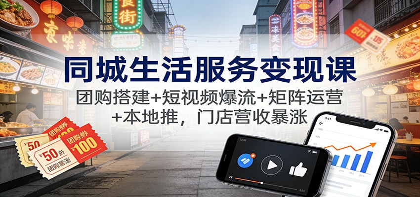 同城生活服务变现课：团购搭建+短视频爆流+矩阵运营+本地推，门店营收暴涨-御文网