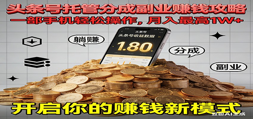 全程托管今日头条，一部手机就可以开干，最高躺赚1W+-御文网