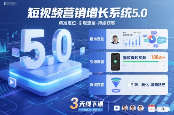 短视频营销增长系统5.0，精准定位-引爆流量-持续获客，3天线下课(音频+图片)-御文网