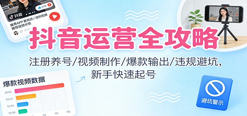 抖音运营全攻略：注册养号/视频制作/爆款输出/违规避坑，新手快速起号-御文网