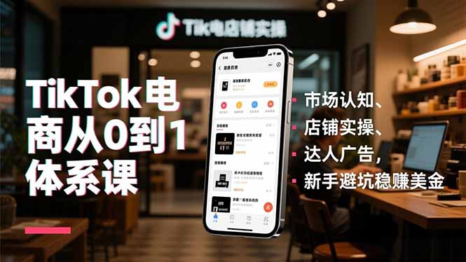 TikTok电商从0到1体系课，市场认知、店铺实操、达人广告，新手避坑稳赚美金-御文网