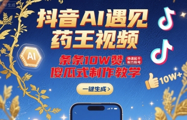 抖音AI遇见药王视频,条条10W赞,快速起千粉万粉号,傻瓜式制作教学-御文网