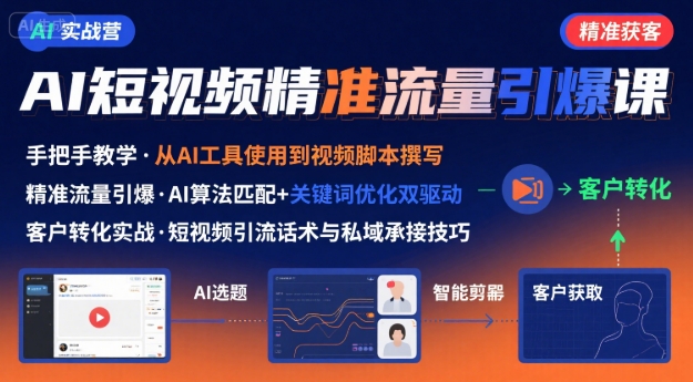 AI+短视频引爆精准客户实战营，手把手教你引爆Ai短视频精准流量-御文网
