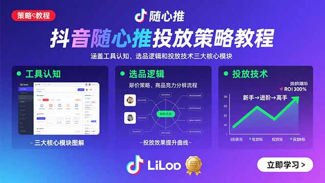 抖音随心推投放策略教程:涵盖工具认知、选品逻辑和投放技术三大核心模块-御文网