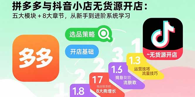 拼多多与抖音小店无货源开店：五大模块+8大章节，从新手到进阶系统学习-御文网