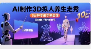 Ai制作3D拟人养生走秀，3分钟手把手教会你，快速起千粉万粉号-御文网