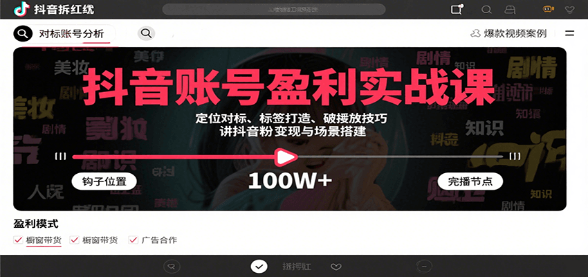 抖音账号盈利实战课，定位对标、标签打造、破播放技巧，讲涨粉变现与场景搭建-御文网