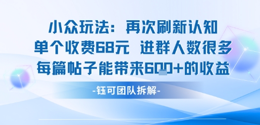 小众玩法再次刷新认知单个收费68米进群人数很多每篇帖子能带来6张的收益-御文网