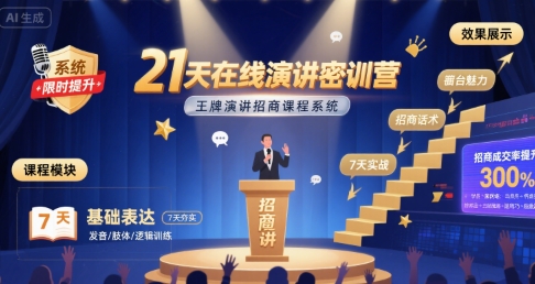 21天在线演讲密训营，王牌演讲招商课程系统-御文网
