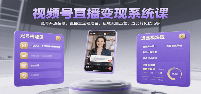 视频号直播变现系统课，账号开通装修、直播全流程准备、私域流量运营、成交转化技巧等-御文网