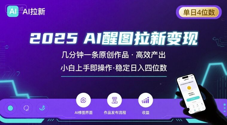 2025最强AI醒图拉新，几分钟一条原创作品，单日收入4位数，小白也能上手操作-御文网