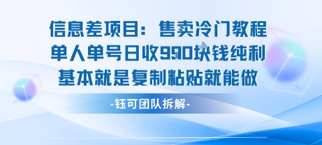 信息差项目：售卖冷门教程单人单号日收9张纯利基本就是复制粘贴就能做-御文网