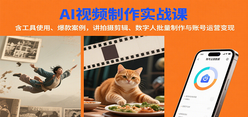 AI视频制作实战：含工具使用、爆款案例，讲拍摄剪辑、数字人批量制作与账号运营变现-御文网
