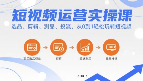 短视频运营实操课，选品、剪辑、测品、投流，从0到1轻松玩转短视频-御文网