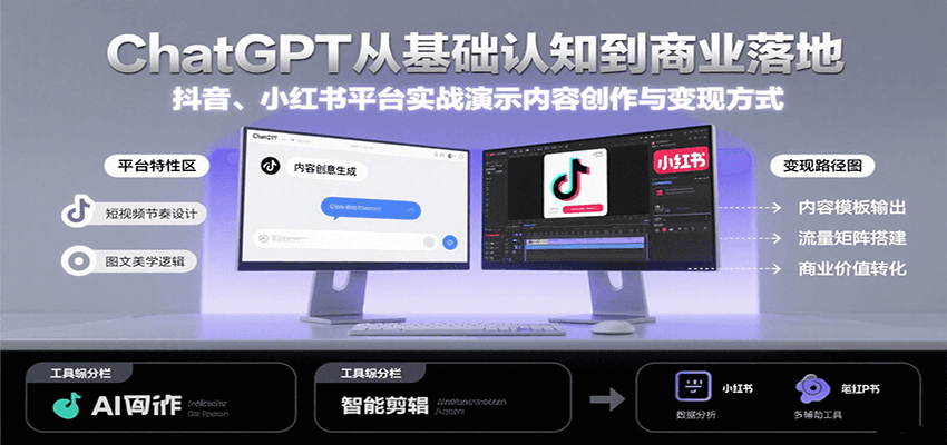 ChatGPT从基础认知到商业落地，实战演示抖音、小红书等平台的内容创作与变现-御文网