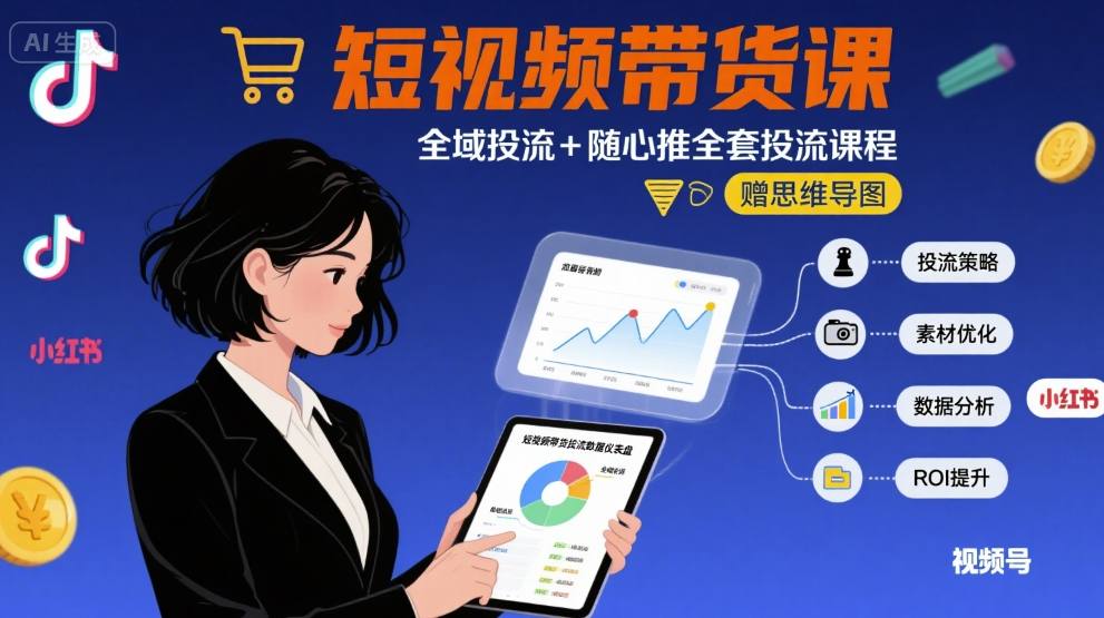 最新短视频带货课，全域投流+随心推全套投流课程+思维导图-御文网
