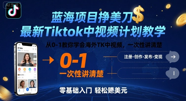 蓝海项目挣美刀,最新Tiktok中视频计划教学,从0-1教你学会海外TK中视频,一次性讲清楚-御文网